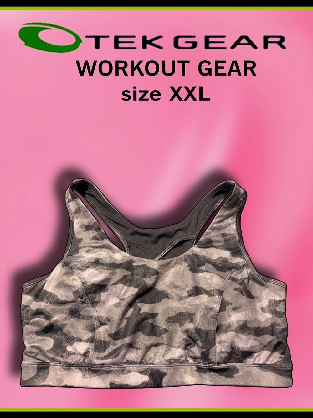 TEK GEAR grey camo pattern SPORTS BRA size XL
